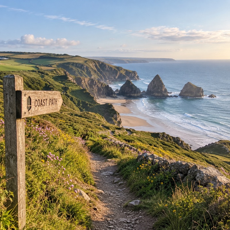 Coast path along cliffs above a beach